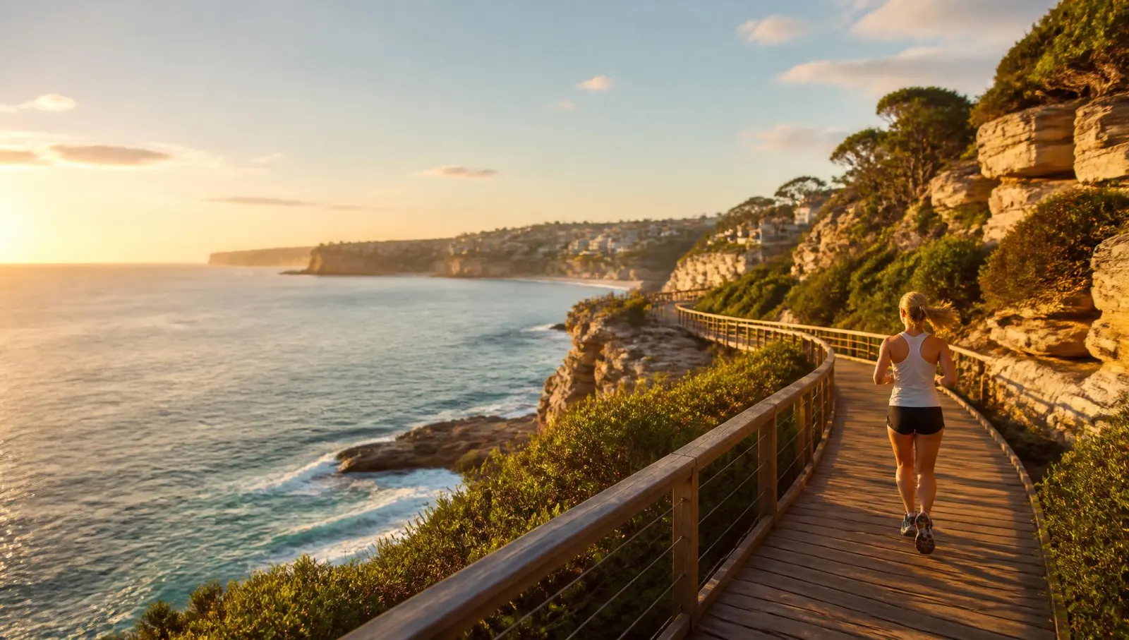 Runners exploring Sydney's coastline at sunrise